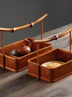 手工竹覆古篮家庭客厅零食存储篮干果篮零食盒茶具存储竹产品