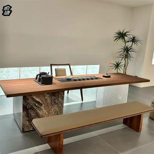 黑胡桃木茶桌家用禅意简约实木茶台办公室茶室客厅泡茶桌椅 新中式