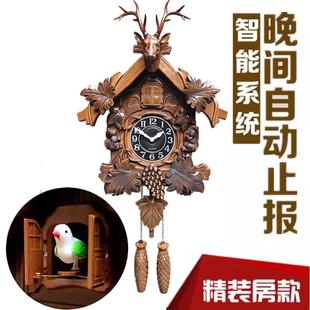 自动开 门报时布谷鸟挂钟咕咕钟北欧覆古风格时钟客厅钟表挂饰挂