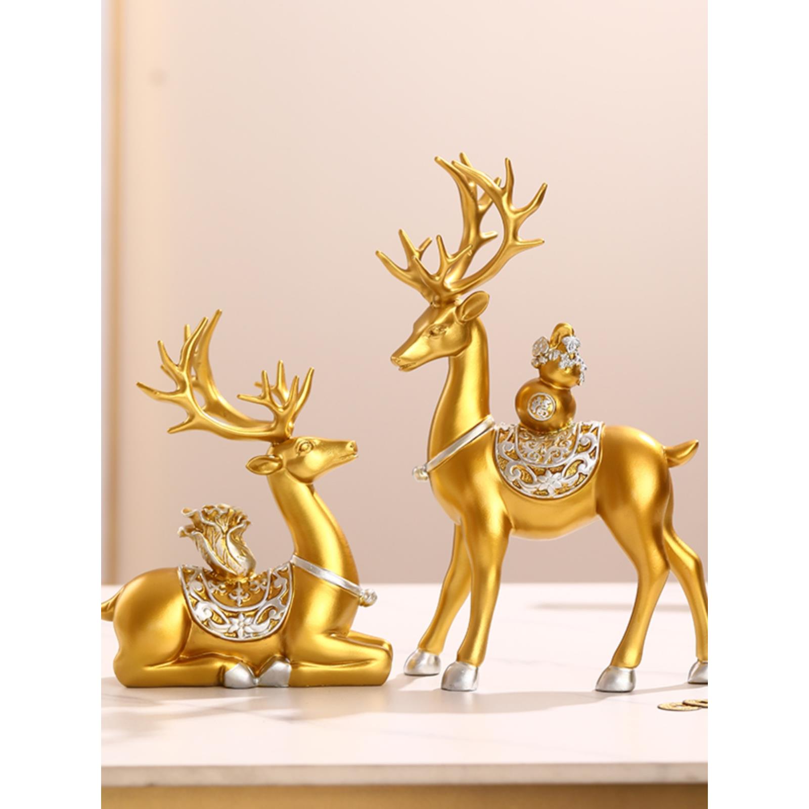 招财鹿摆件轻奢高档客厅旺宅家居办公桌面酒柜装饰品乔迁新居礼品