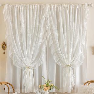 法式公主风蕾丝双层白色纱帘少女梦幻透光不透人门帘飘窗卧室窗帘