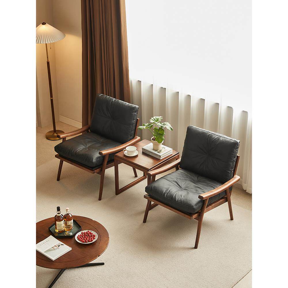 北美黑胡桃实木单人沙发椅斯堪的纳维亚小公寓客厅休闲椅设计师皮