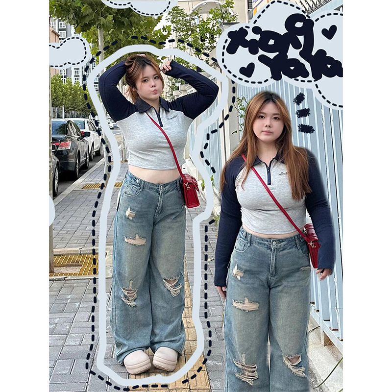 特大码美式复古ins宽松百搭长裤