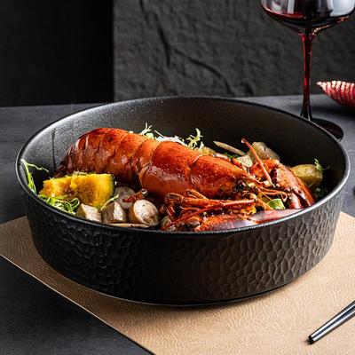 黑色高级感西餐盘餐厅创意极简西式菜盘汤盘大号陶瓷盘备菜大盘子