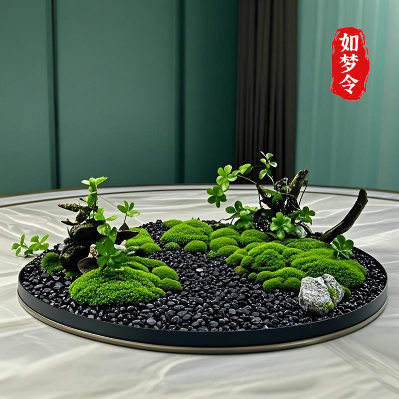 永生苔藓酒店大圆桌装饰摆件新中式转盘中间摆花微缩景观餐桌摆台