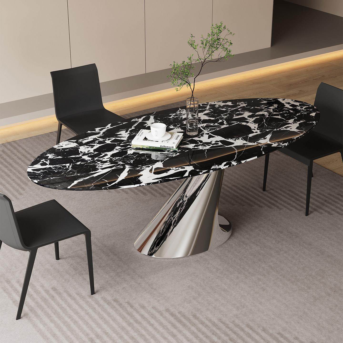 天鹅艺术大理石餐桌椅轻奢现代简约椭圆形家用艺术客厅设计师桌子,住宅家具,岩板餐桌,淘宝优惠券,粉丝福利购,淘宝优惠卷