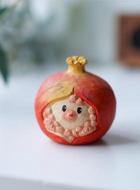 Joe的小作坊/石榴 蒜头小木雕摆件胜算在握 多子多福可爱桌面礼物