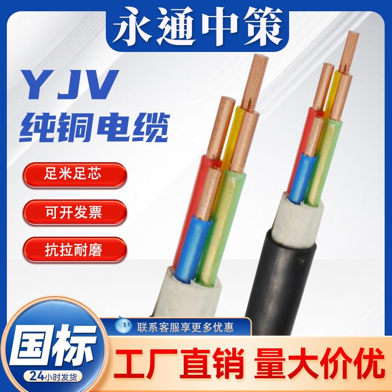永通中策电线国标纯铜芯2 3 4 5芯 2.5 4 6平方户外yjv电缆线阻燃