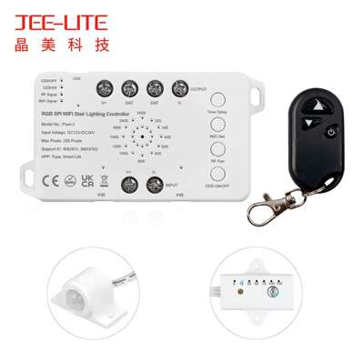 PIXEL-2控制器控制楼梯LED条带调整像素数量延迟时间亮度速度颜色