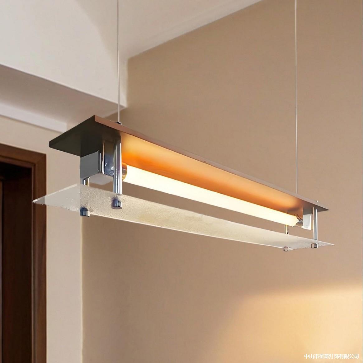 中古风餐厅吊灯创意轻奢高级感玻璃吧台灯设计师款一字长条饭厅灯