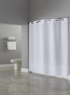 跨境货源 阴阳条涤纶浴帘酒店品质无钩浴室隔断帘加重防水 100gsm