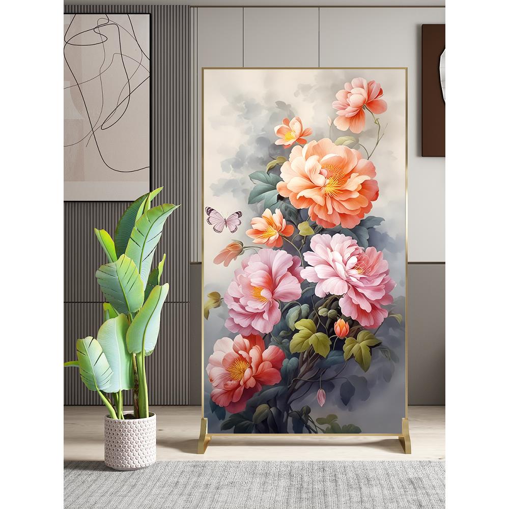 简约现代轻奢铝合金客厅遮挡移动屏风隔断墙酒店入户玄关实木座屏