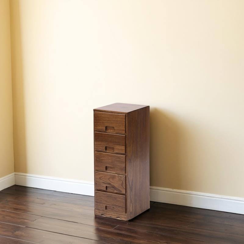 实木五斗柜简约现代边柜胡桃木色客厅收纳柜卧室25cm抽屉储物柜子