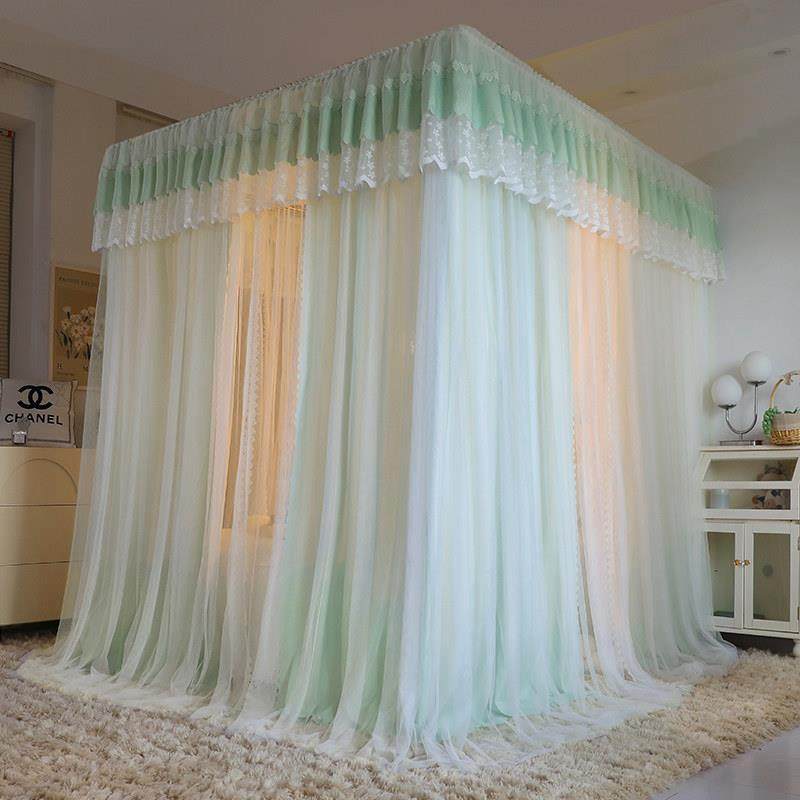 家用落地式蚊帐2025新型双层遮光床帘一体式三门帘皇宫公主卧室