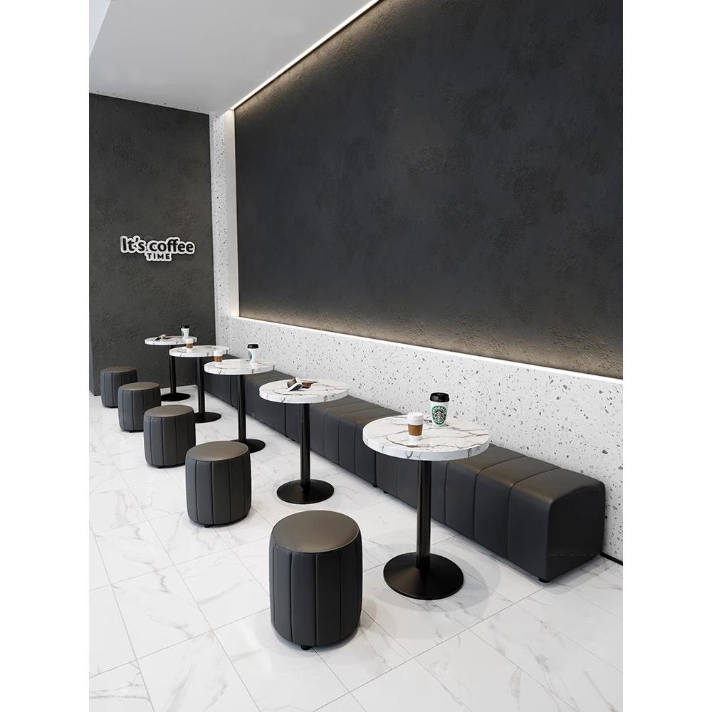 休息区接待卡座沙发奶茶甜品店咖啡厅桌椅组合简约现代靠墙软包凳