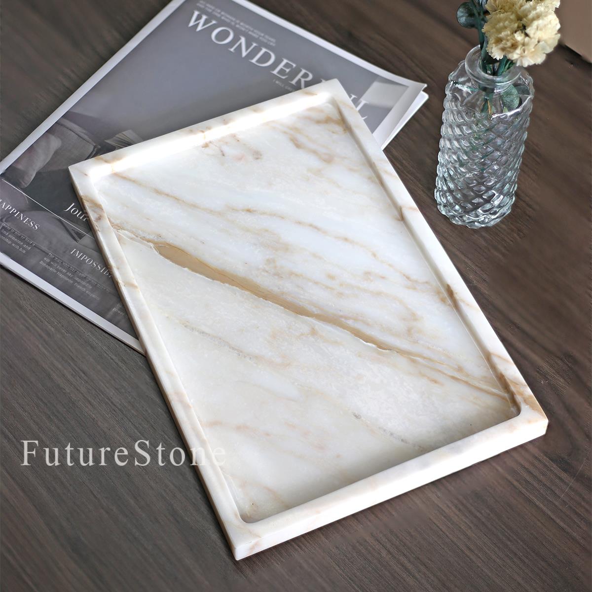 欧式大理石托盘天然高级感浴室置物盘化妆收纳简约洗漱台香薰摆台