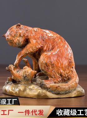 黄铜母子猫戏猫童趣家居礼品摆件办公室玄关送孩子商务礼品摆设