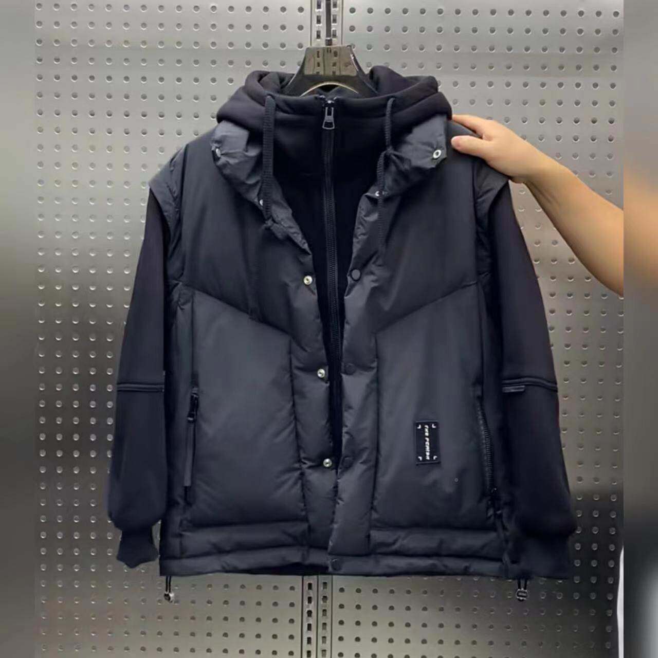 冬季新款拼接假两件连帽羽绒身韩版服修保暖白鸭绒闲加厚上2015休