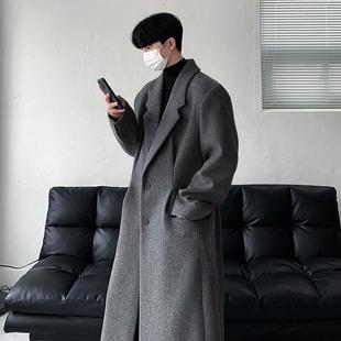 春秋韩版高级感毛呢大衣男中长款垫肩过膝宽松无羊绒呢子风衣外套