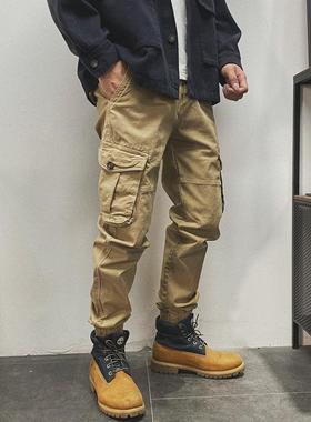 10867 美式复古大口袋工装束口小脚显瘦潮牌工装裤男士休闲裤