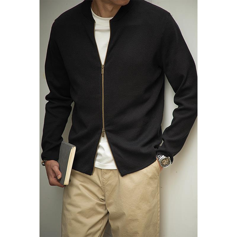 唔刃工装【四空针织法】长绒棉MA1飞行员针织夹克双拉炼开衫春秋