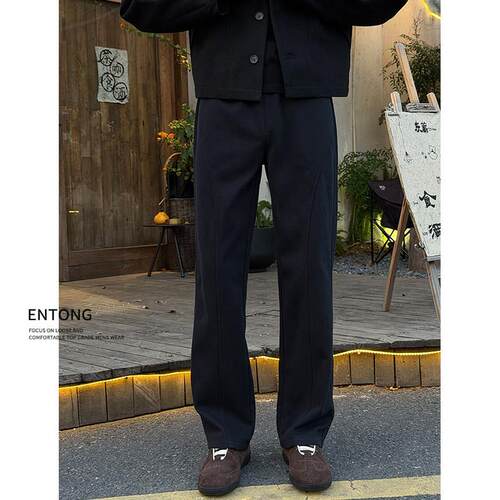 Entong黑藏青简约百搭男士卫裤美式休闲cleanfit运动大码针织裤子