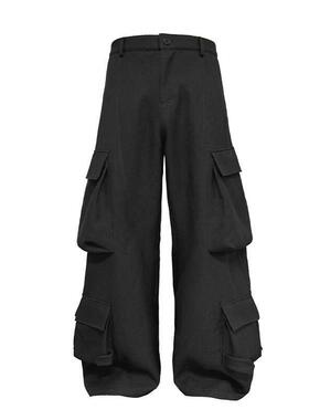 JCAESAR STUDIO青春活力风长裤 多口袋阔腿工装裤 黑色中腰休闲裤