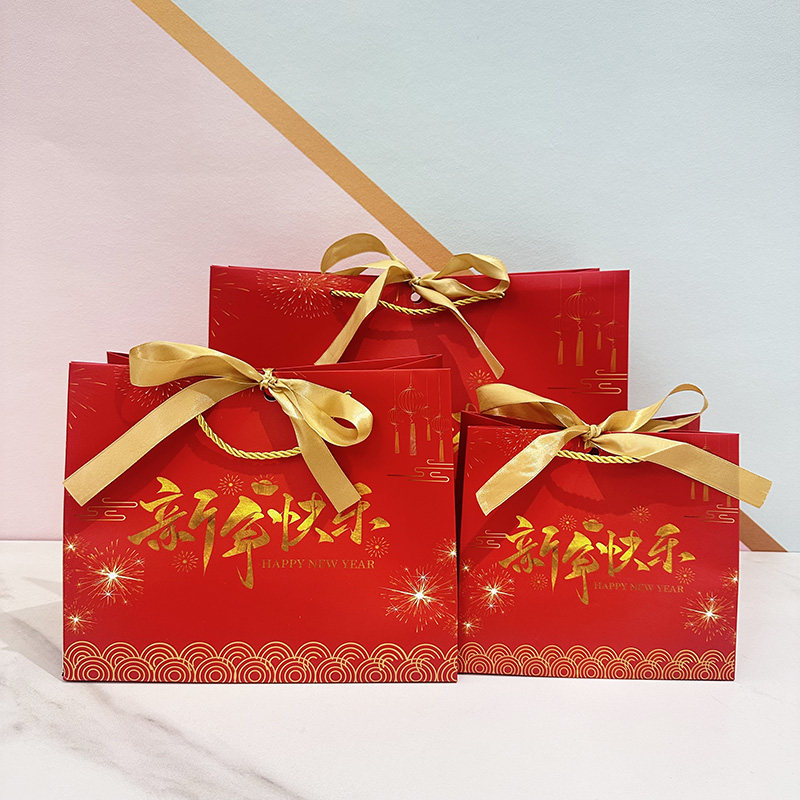 春节马年红色喜庆礼品袋新年快乐2026年货糖果年货包装袋手提袋子