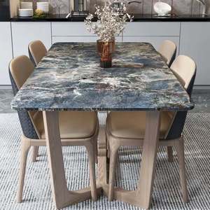 北欧奢石天然大理石实木餐桌椅组合现代简约小户型吃饭长方形桌子