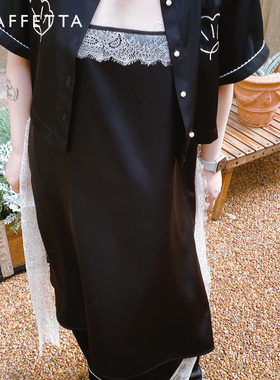 GRAFFETTA原创设计25蕾丝吊带连衣裙 v领吊带黑色长裙