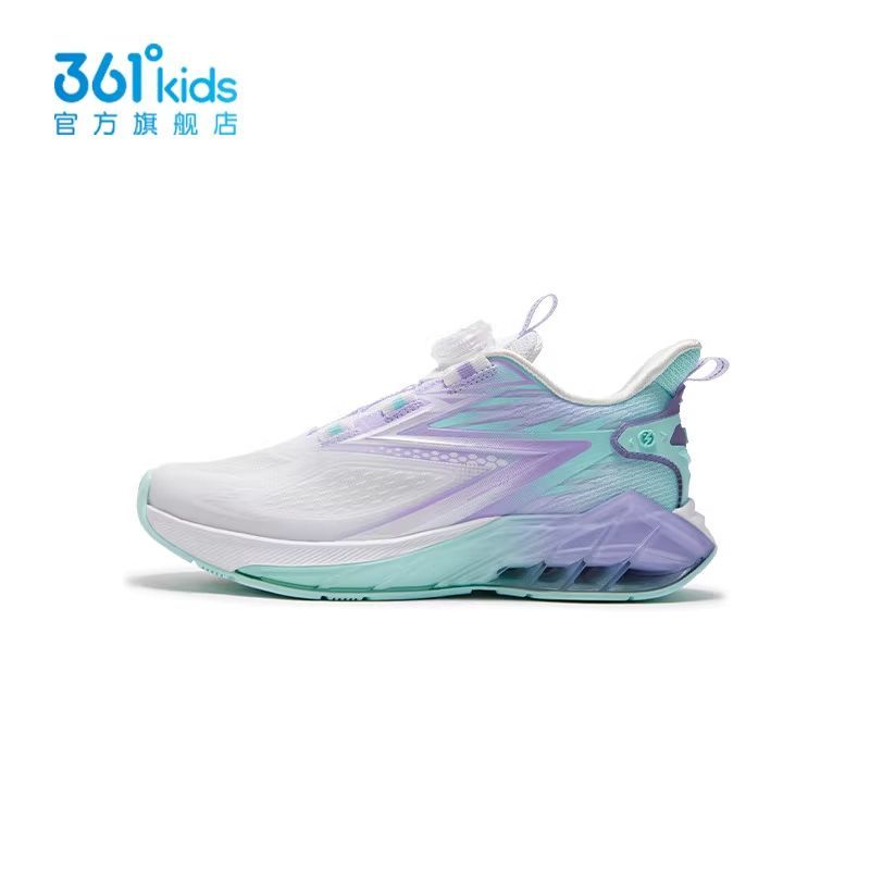 361°女童高弹跑步鞋透气2025年夏季新品网面学生旋钮扣运动鞋