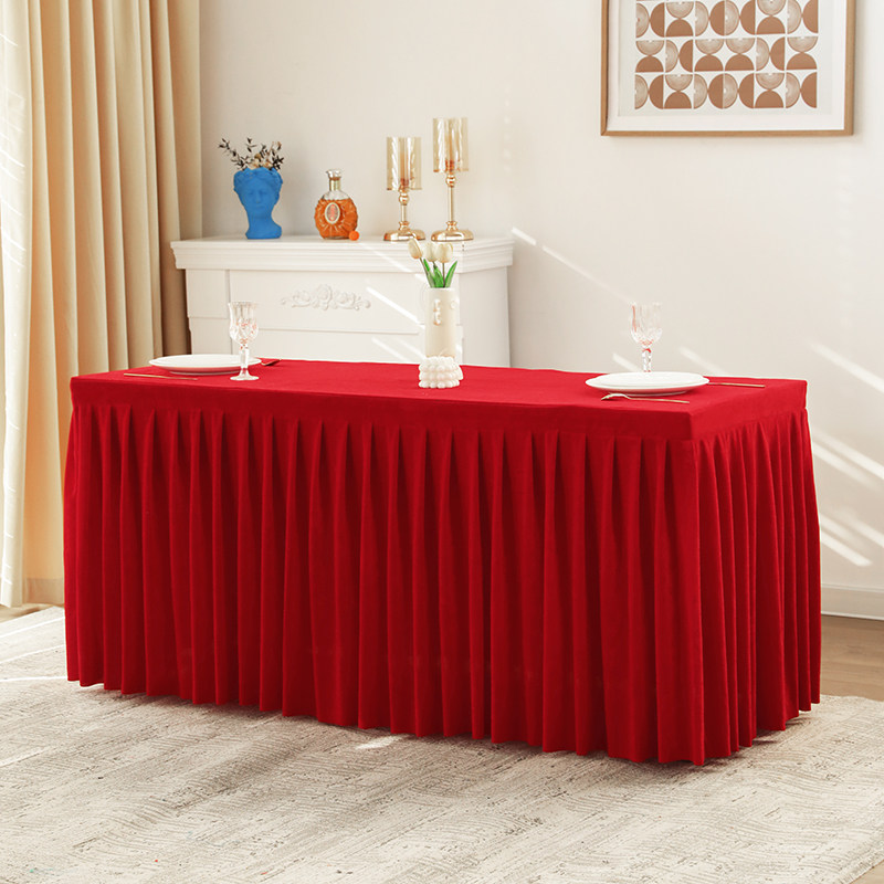 会议桌布长方形长条桌商务展会桌套罩简约金丝绒定制绒布布艺桌裙