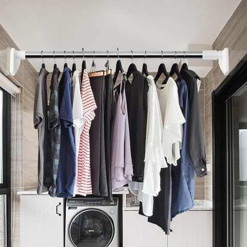 白色房间窗帘杆升降多功能挂晒衣架免打孔伸缩杆伸缩杆阳台单杠衣