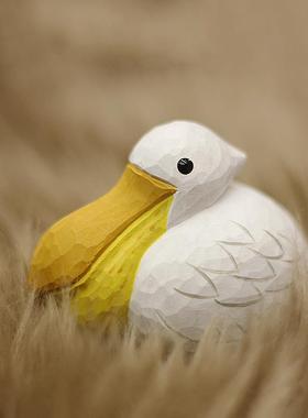 鹿妖商店 鹈鹕灌顶 木雕小鸟 肥啾 礼物 网红 纯手工实木桌面摆件