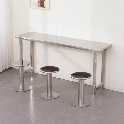 网红不锈钢吧台工业风圆凳子快餐奶茶饭店小吃咖啡厅定制靠墙桌椅