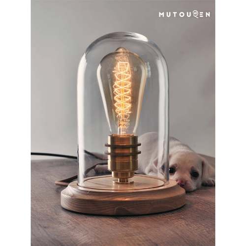 钢琴灯复古台灯卧室床头吧台咖啡厅创意简约爱迪生光源实木装饰灯