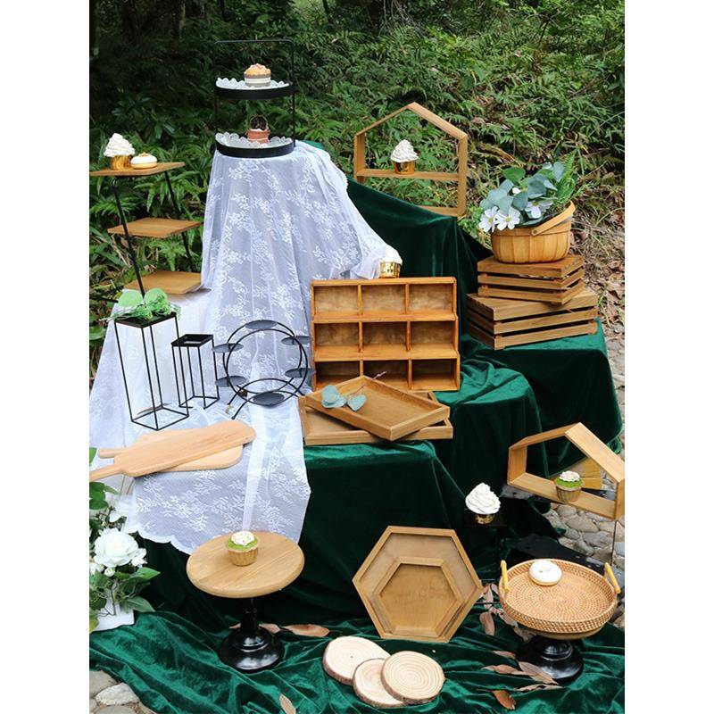 户外婚礼蛋糕架森系复古甜品台展示架公司开业茶歇下午茶点心托盘