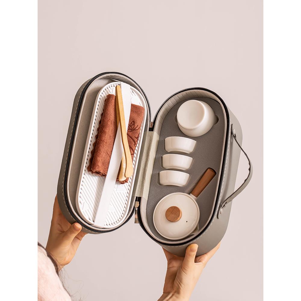 羊脂玉白瓷旅行功夫茶具套装便携式露营随身户外泡茶壶喝茶快客杯