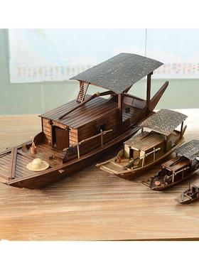 江南水乡帆船模型木船渔船乌篷船模中式工艺船摆件实木大船装饰品