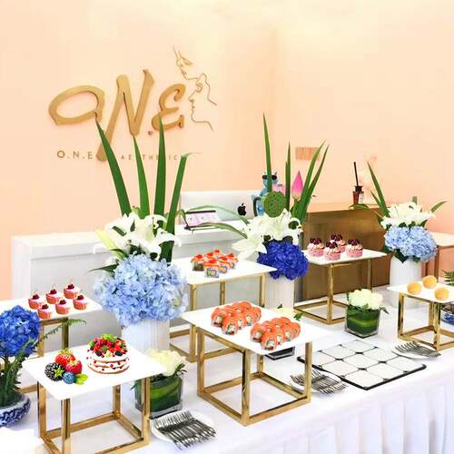 奢华金色蛋糕盘不锈钢点心架冷餐婚宴会甜品台摆台茶歇摆盘展示架