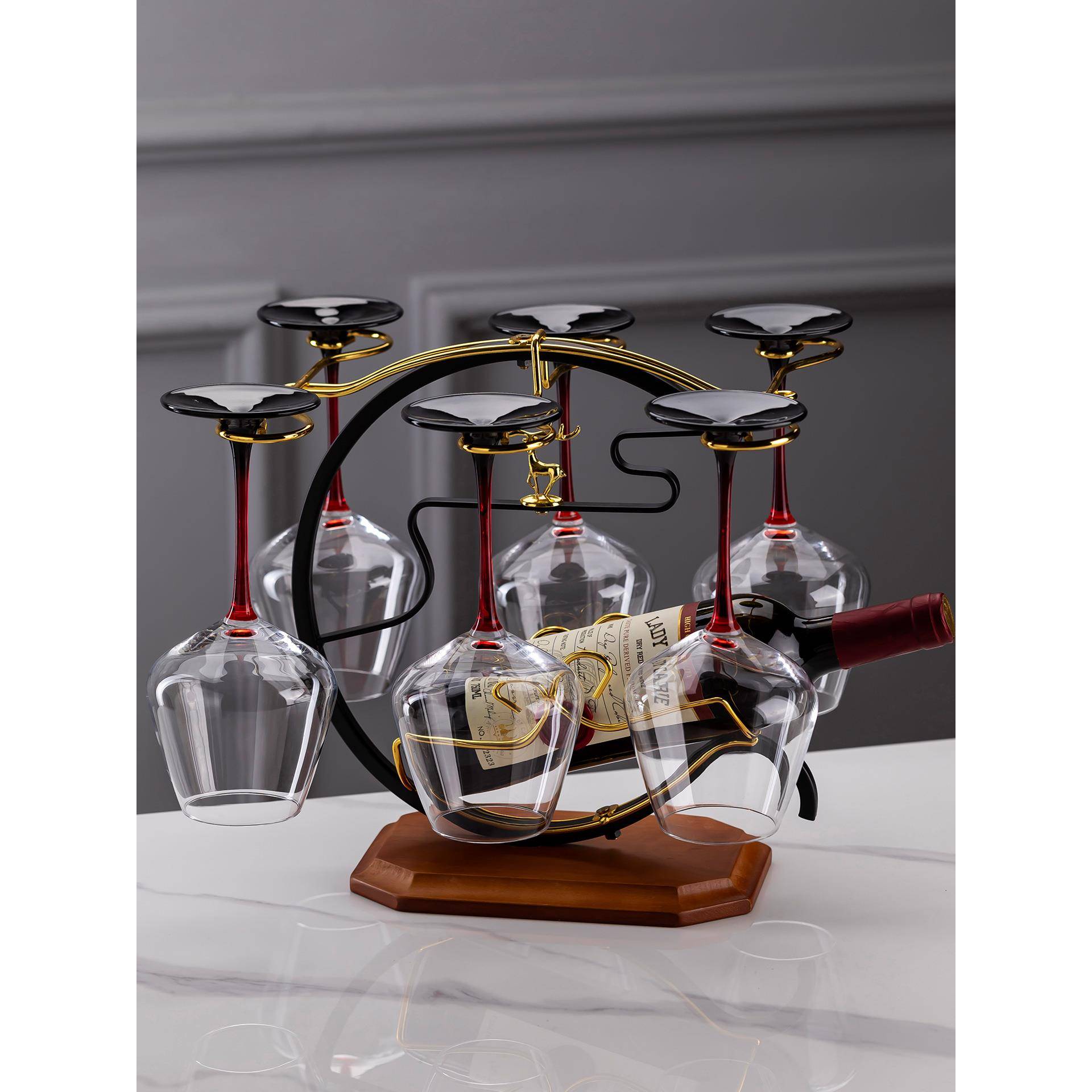 轻奢高档红酒架摆件家用红酒杯套装高级感高脚杯架子倒挂置物架
