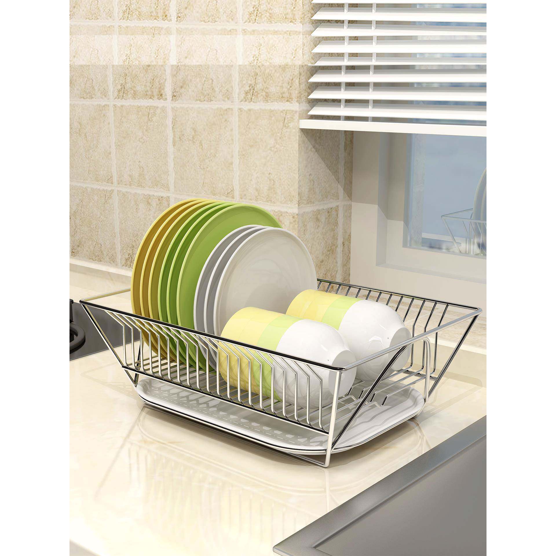 304不锈钢单层碗盘餐具置物架沥碗架厨房用品晾放沥水碗碟收纳架