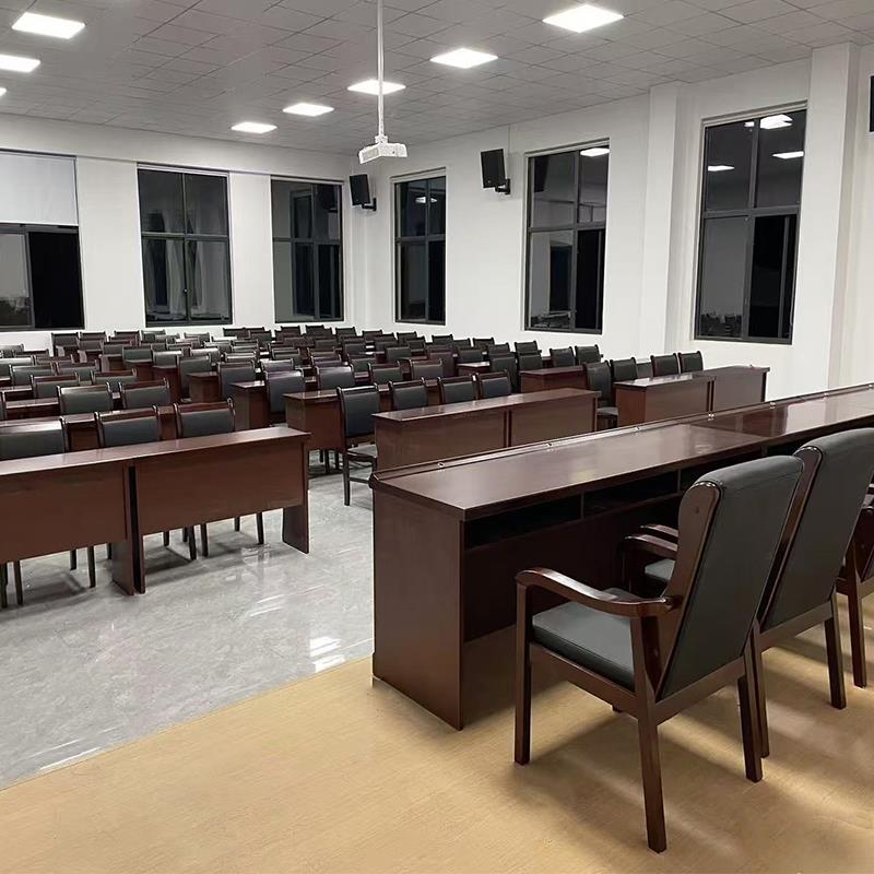 会议桌培训桌长桌实木双人条形桌红色礼堂桌大小型会议室桌椅组合