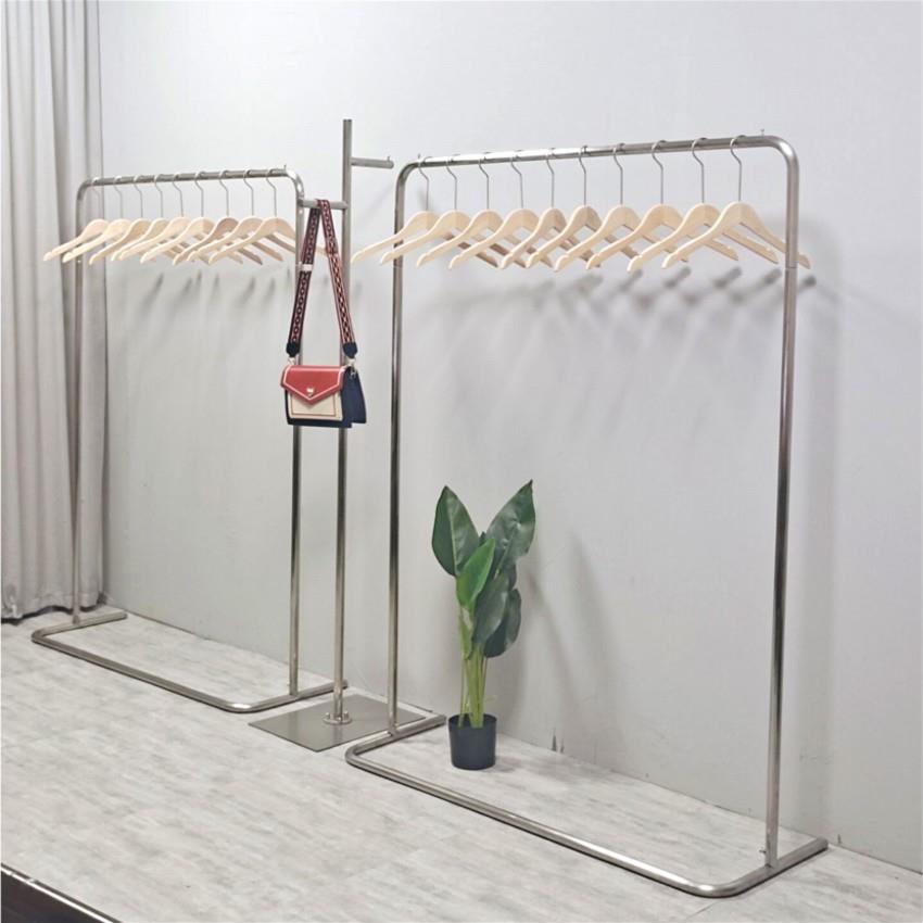 女服装店展示架落地式服架子不锈钢拉丝银色展示架挂衣架女装货架