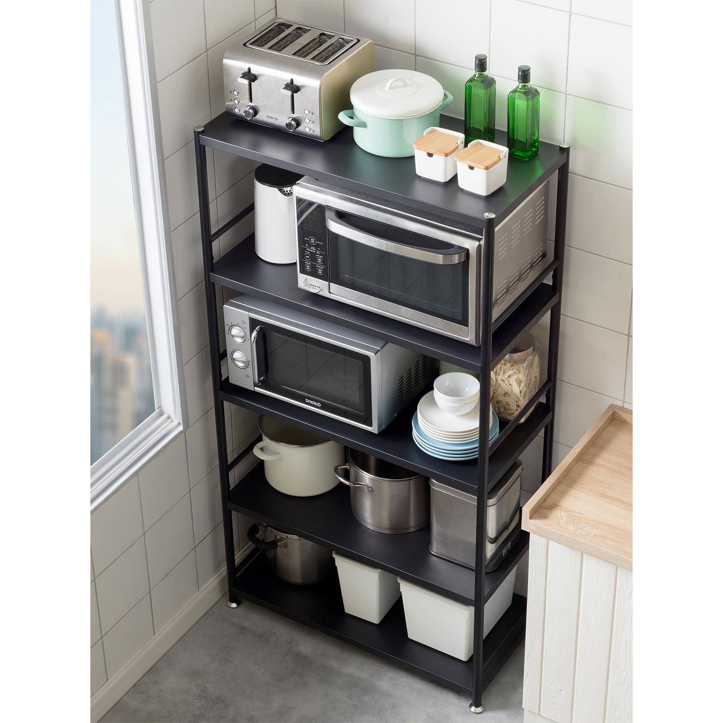 厨房置物架落地多层收纳架不锈钢防锈多功能微波炉烤箱锅架储物柜