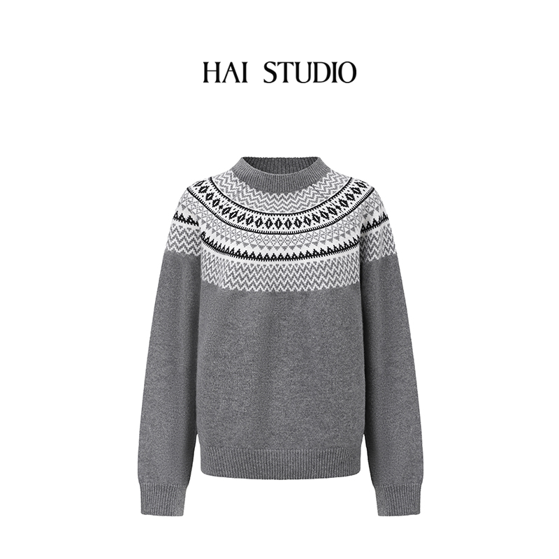 秋冬新费尔岛圆领毛衣长袖羊毛衫