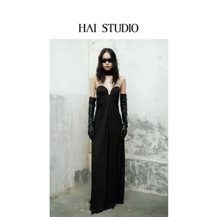 VAVA同款 STUDIO 2025春夏抹胸連衣裙年會派對party修身 小黑裙 HAI