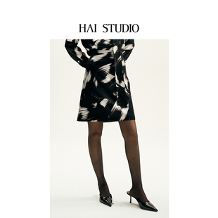 HAI STUDIO2025春夏女士印花短裙优雅半身裙子半裙小众设计师中裙