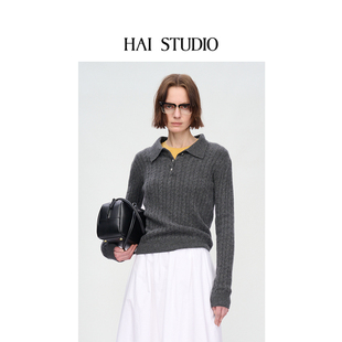 STUDIO2025秋冬新品 羊绒衫 女士羊绒针织POLO衫 长袖 毛衣 修身 HAI
