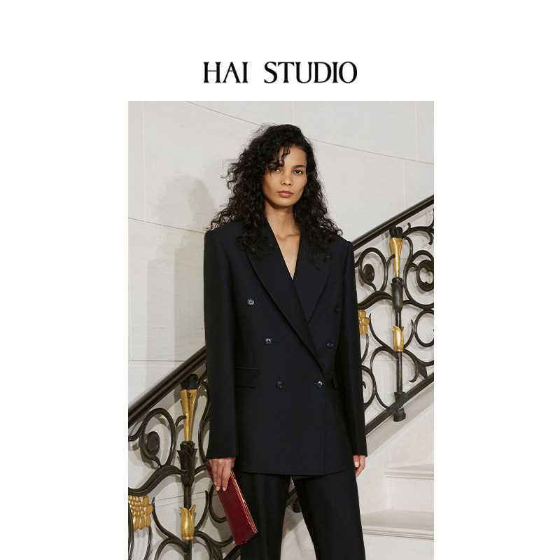 宋佳同款HAI STUDIO2026早秋新品丝光羊毛双排扣枪驳领西装宽外套